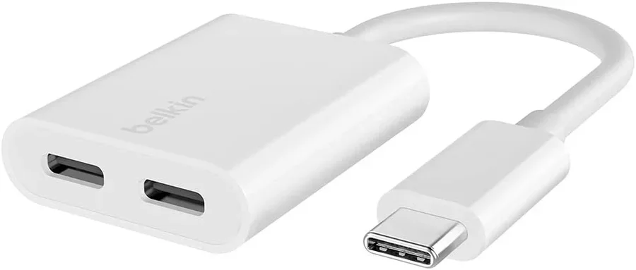 محول Belkin CONNECT USB-C للصوت والشحن الأبيض F7U081btWH — 2