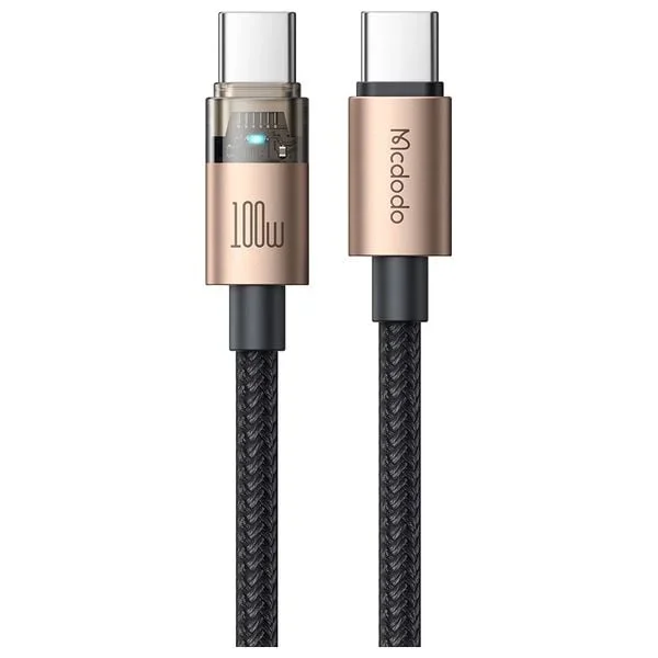 كيبل شحن ونقل بيانات USB-C شفاف مع ضوء شحن 100 واط CA-5581