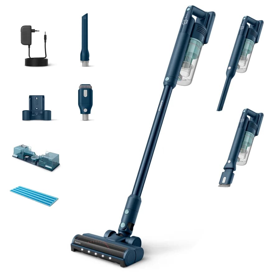 مكنسة كهربائية لاسلكية مع وظيفة المسح XC504161 من Philips مع ايكاسا مكوى بخاري 2000 واط أزرق | SL2077A — 2