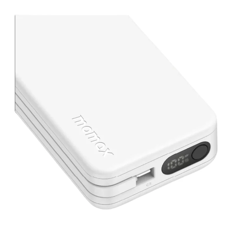 بنك طاقة Momax Power Vital+ 10000mAh مع كيبل USB-C مدمج مزدوج - أبيض 3589