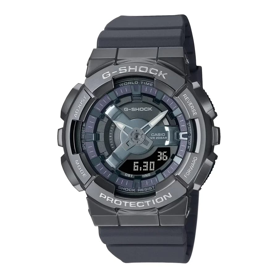 ساعة يد صغيرة الحجم معدنية رمادية مقاومة للماء من كاسيو G-SHOCK GM-S110B-8ADR