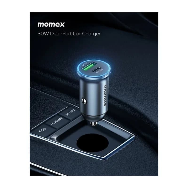شاحن سيارة Momax MoVe 30W بمنفذين USB-C و USB-A - 3432