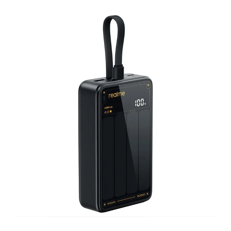 شاحن طوارئ Realme بسعة 20000mAh وشحن فائق السرعة 45 واط - RMC2501 Obsidian Black TR 45W