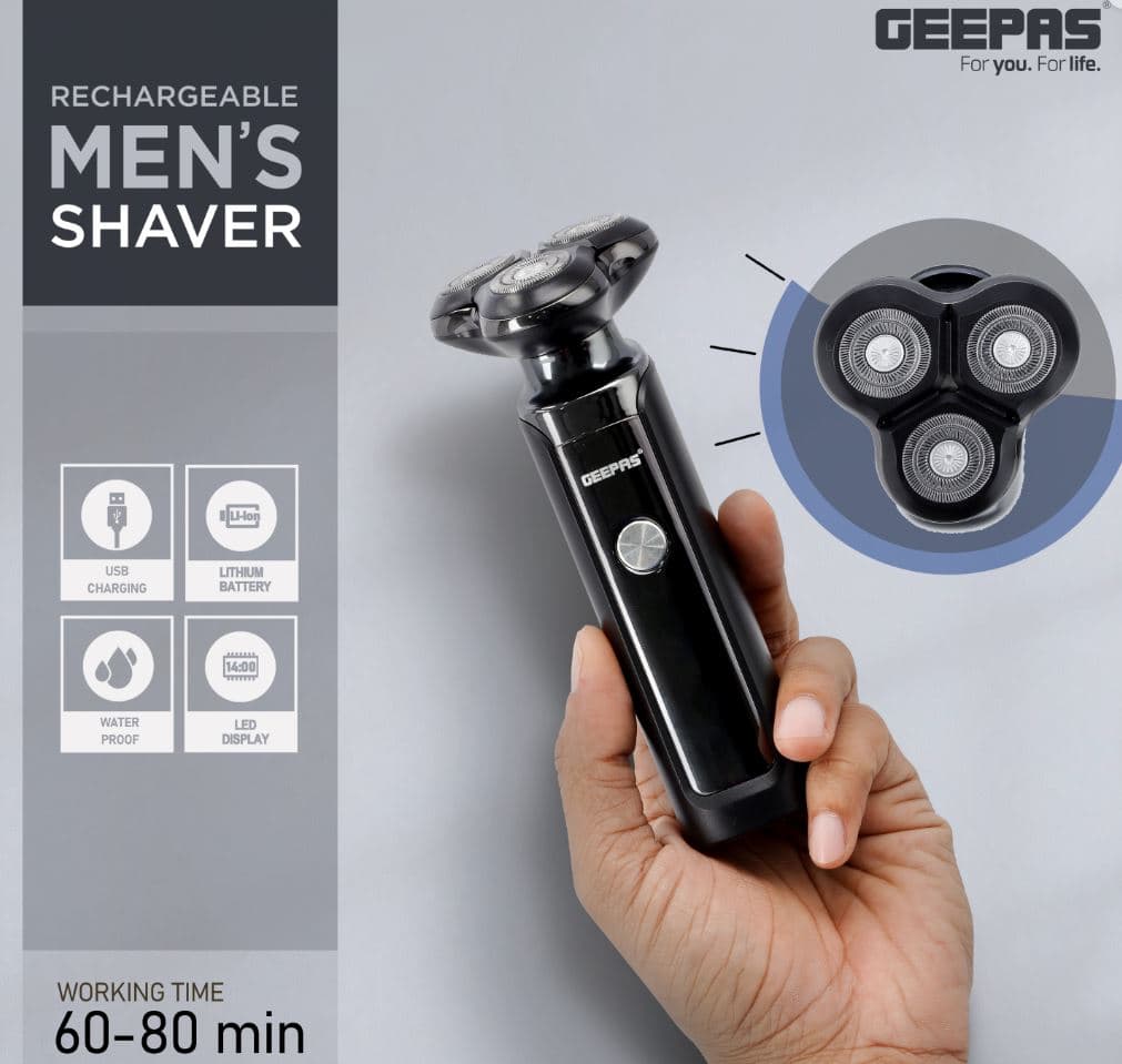 ماكينة حلاقة كهربائية للرجال مقاومة للماء مع شاشة LED قابلة لإعادة الشحن من GEEPAS GSR57501 — 3