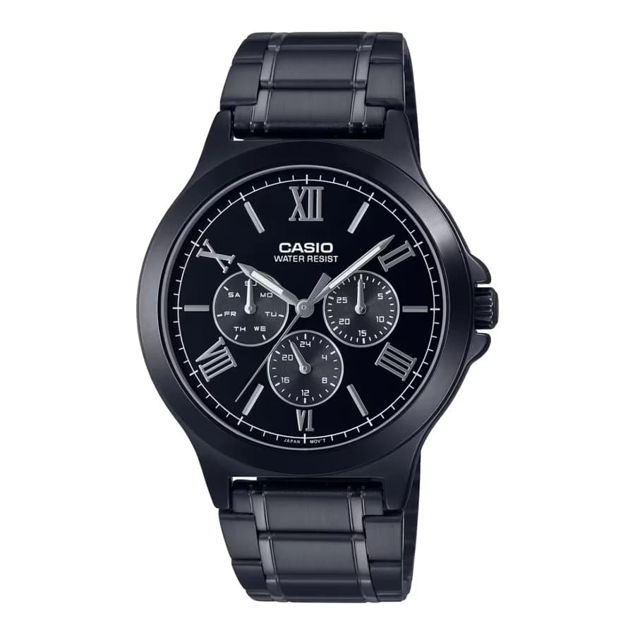 ساعة يد أنيقة من كاسيو للرجال مع سوار جلدي أسود MTP-V300B-1AUDF
