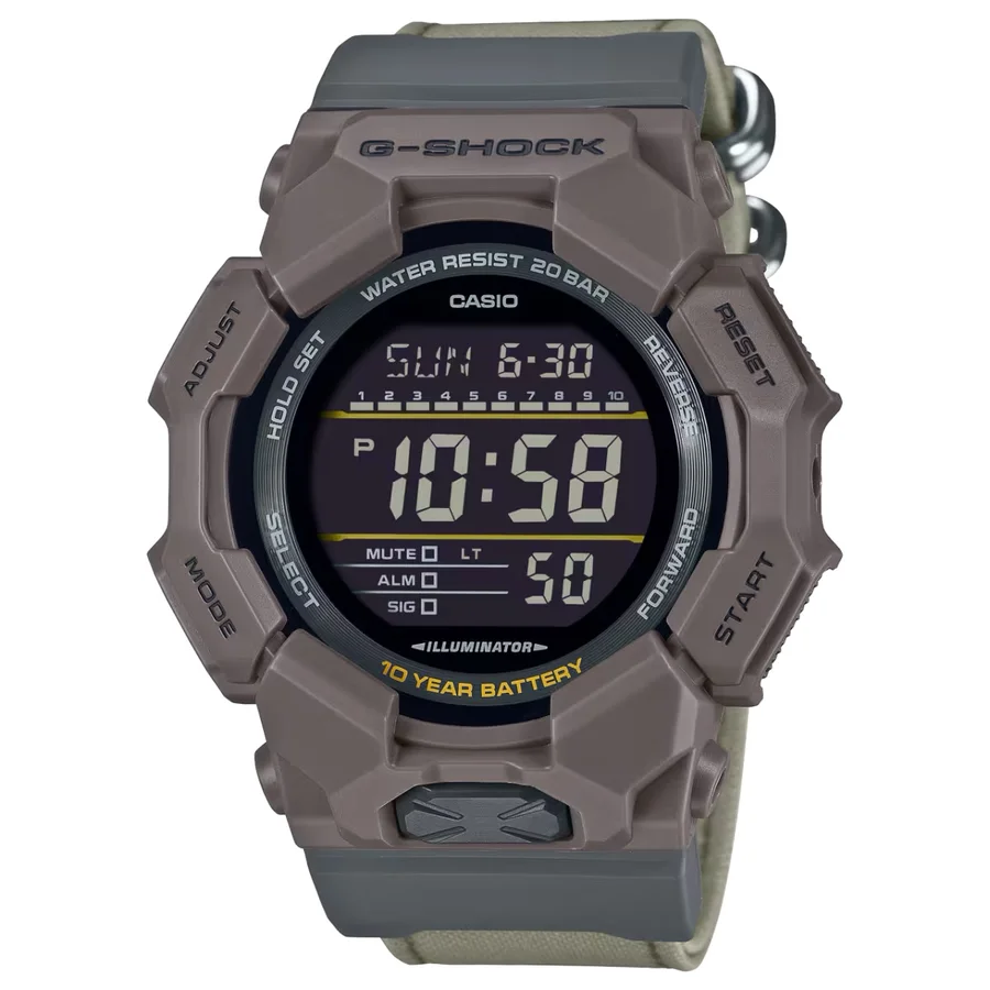 ساعة رقمية رجالية من كاسيو G-SHOCK موديل GD-010CE-5DR بحزام قماشي صديق للبيئة
