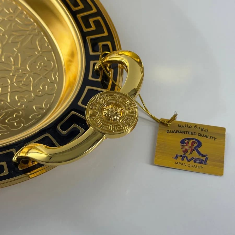 سيت صينية فرساچي قطعتين بيضوي أسود وذهبي 6137 — 2