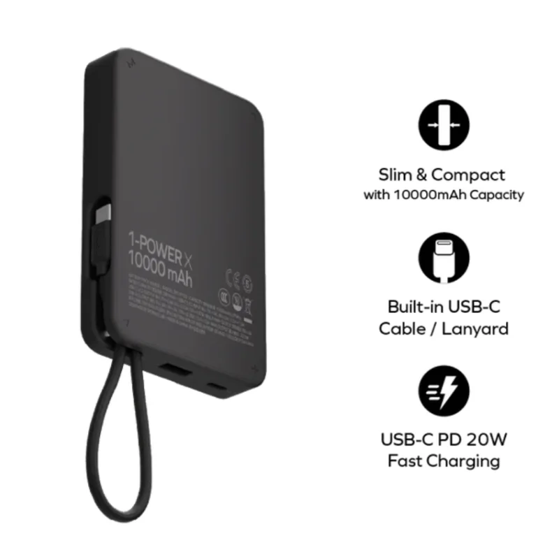 بطارية Momax Power X المحمولة 10000mAh مع كيبل USB-C مدمج - 3419 — 2