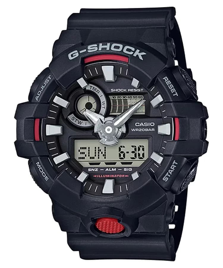 ساعة يد رجالية مقاومة للماء بتصميم قوي ومميز من CASIO G-SHOCK GA-700-1ADR