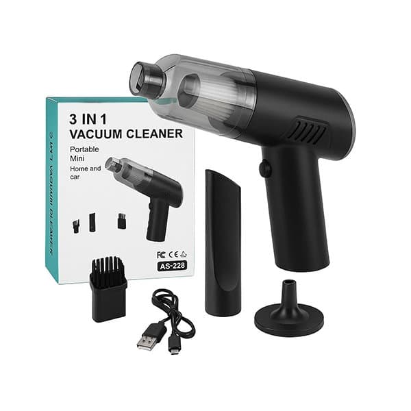 مكنسة محمولة 3×1 للمنزل والسيارة VAC-AS228-3IN1-BLK