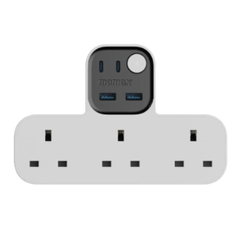 مومكس شاحن متعدد الاستخدامات T مع 3 منافذ كهرباء ومنفذين USB - 3490