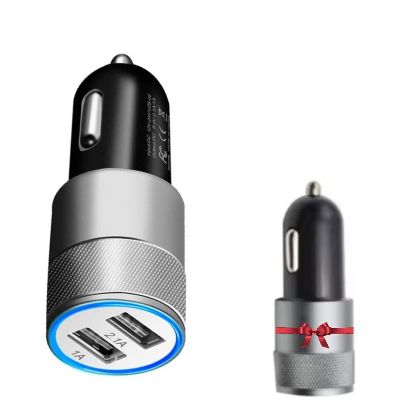 شاحن سيارة سريع بمنفذ USB مزدوج LED فضي