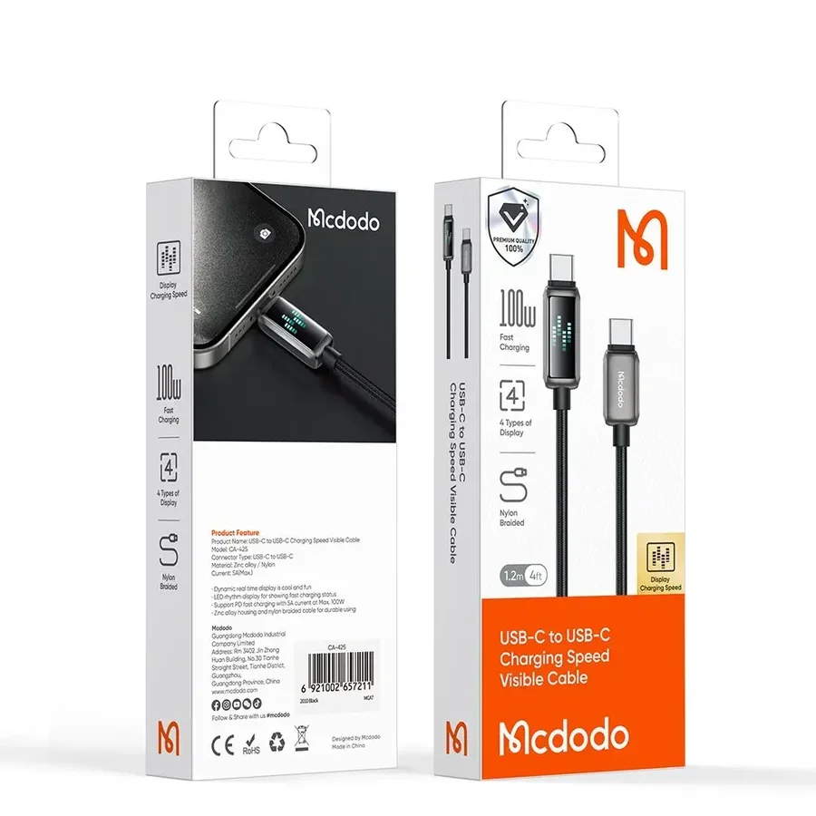 كابل شحن سريع USB-C إلى USB-C مع شاشة LED - CA-4250 — 2