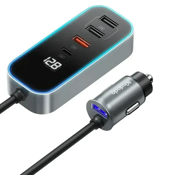 شاحن سيارة رقمي MC 107W مع 4 منافذ USB ومنفذ C - رمادي - 2262