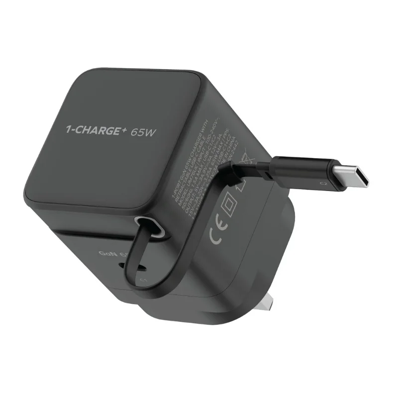 شاحن Momax CHARGE &Port GaN 65W مع كابل USB-C مدمج - 3485
