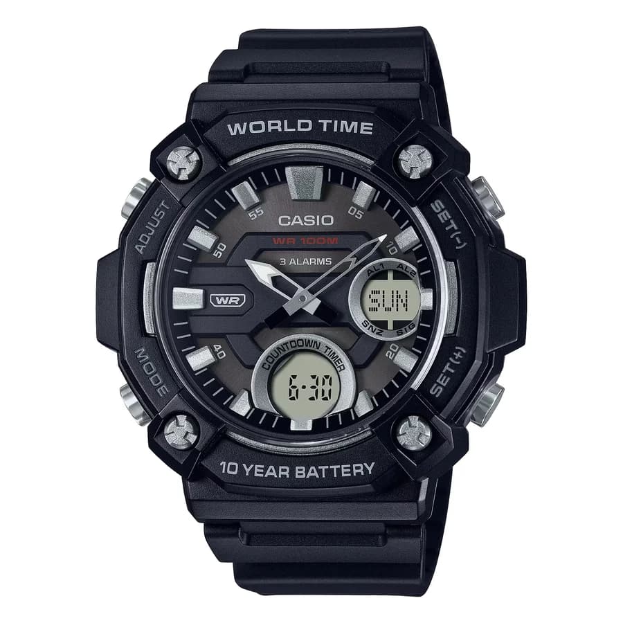 ساعة يد رجالية أنيقة بعرض أنالوج ورقمي مقاومة للماء حتى 100 متر من CASIO AEQ-120W-1AVDF 4549526317712