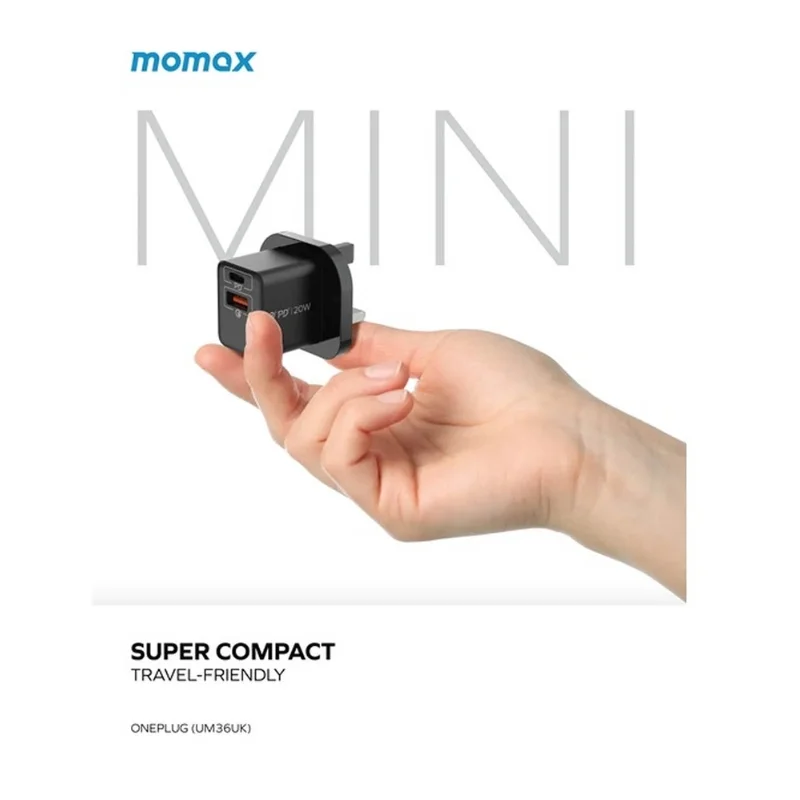 شاحن Momax One Plug 20W 2-Port Mini Charger UK Black - 2265 — 2