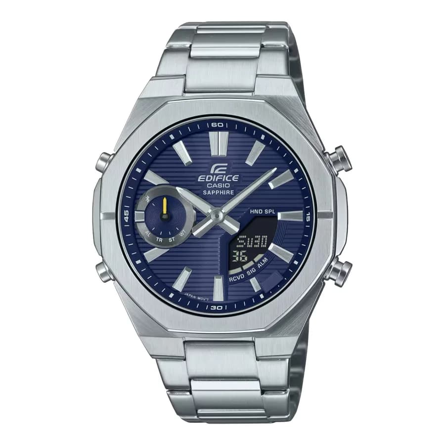 ساعة رياضية أنيقة بتصميم عصري مع واجهة زرقاء مميزة من CASIO ECB-S10D-2ADF