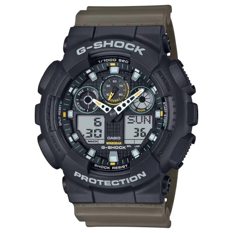 ساعة يد رجالية من سلسلة G-Shock GA-100 مقاومة للصدمات والماء مع تصميم كبير الحجم