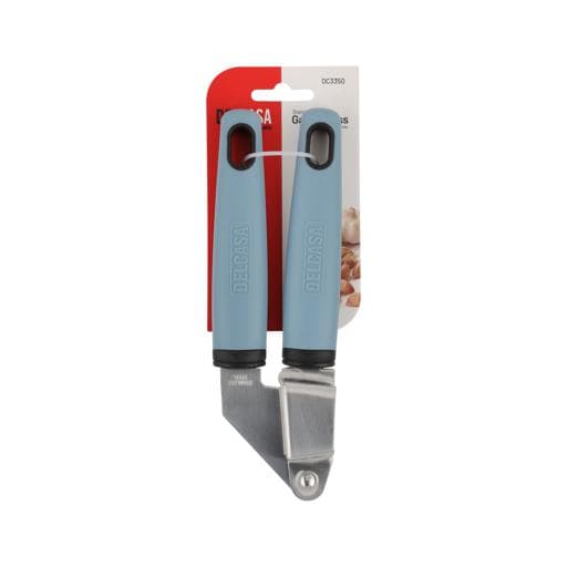عصارة ثوم من الفولاذ المقاوم للصدأ بمقبض بلاستيكي مريح من DELCASA، فضي وأزرق DC3350 — 8