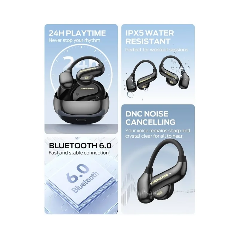 سماعة Monster Open Ear AC390 اللاسلكية بتصميم مفتوح وخفيفة الوزن - 200008042 — 3