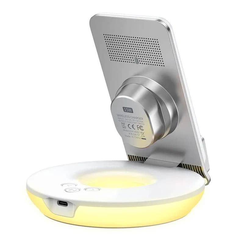 شاحن لاسلكي متعدد الوظائف 3 في 1 مع ضوء ليلي وساعة LED - CH-1610 — 3