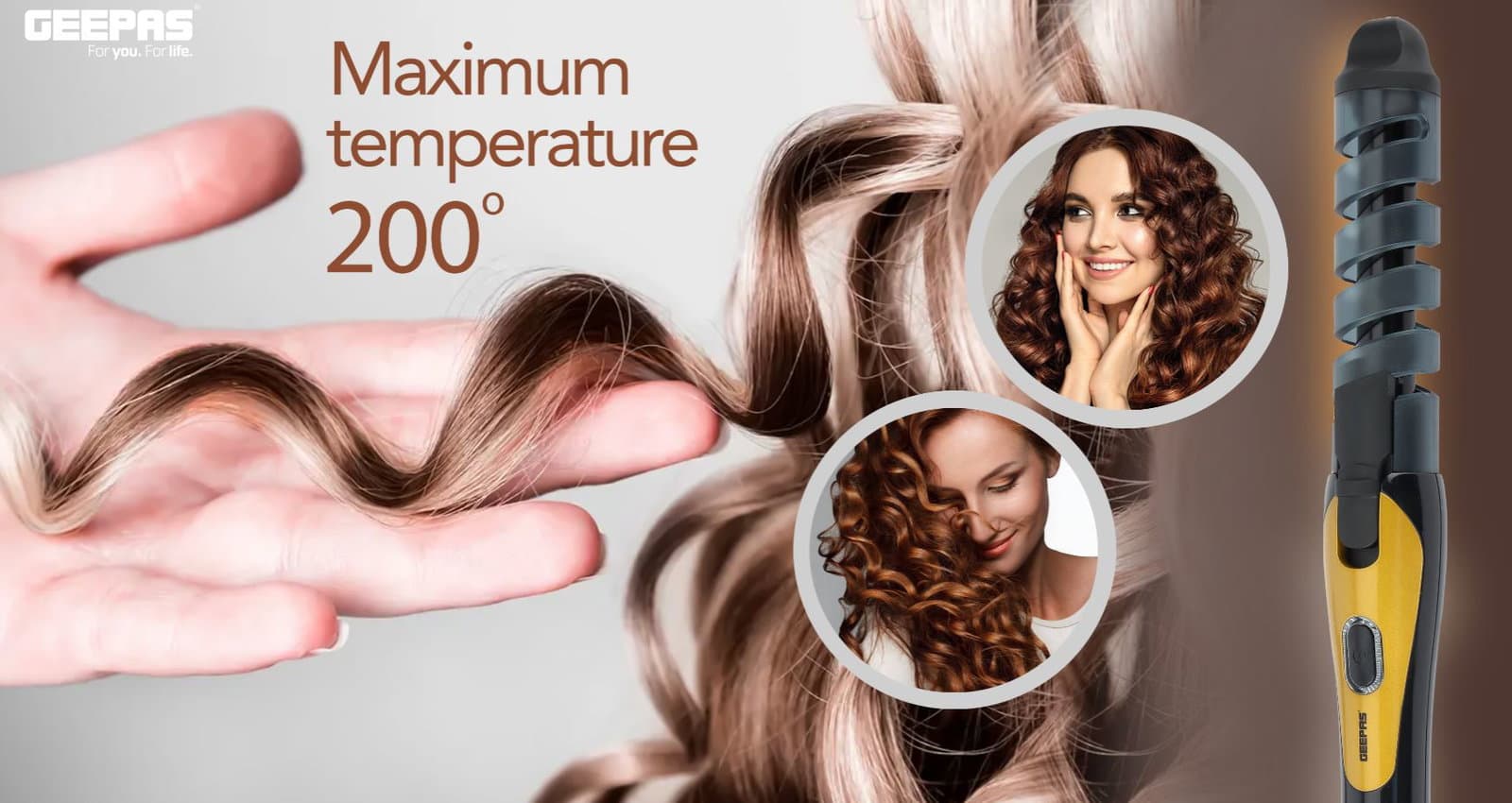 جهاز تجعيد الشعر الأوتوماتيكي من جيباس ببرميل سيراميك ودرجات حرارة قابلة للتعديل 180-200 درجة مع سلك دوار 360 درجة GH8656 — 5