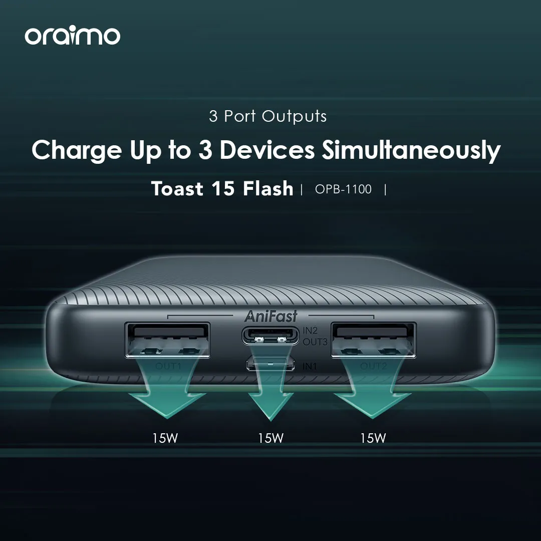باور بنك Oraimo Toast 15 Flash 10000mAh شحن سريع OPB-1100D(Black) — 3