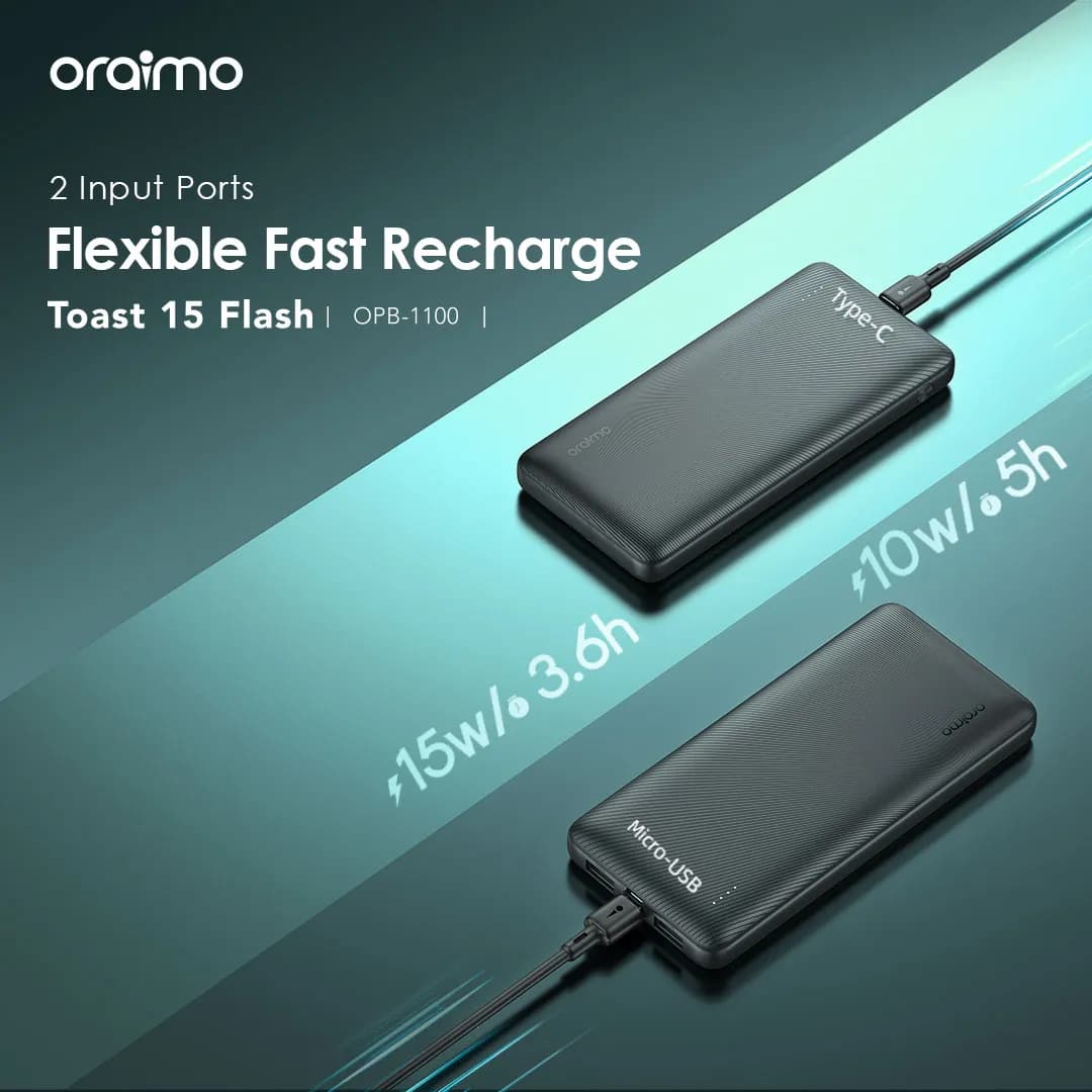 باور بنك Oraimo Toast 15 Flash 10000mAh شحن سريع OPB-1100D(Black) — 2