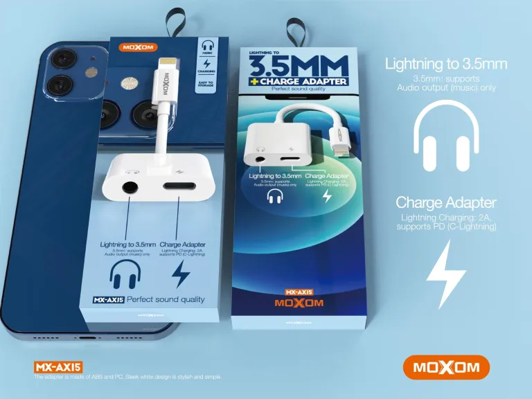 تحويلة آيفون MX-AX15 موكسوم شحن ومنفذ سماعة Lightning to 3.5mm+Charge — 2