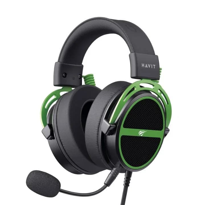 سماعة رأس ألعاب Havit H2030E خفيفة الوزن مع إضاءة RGB - أسود/أخضر H2030E-black+green