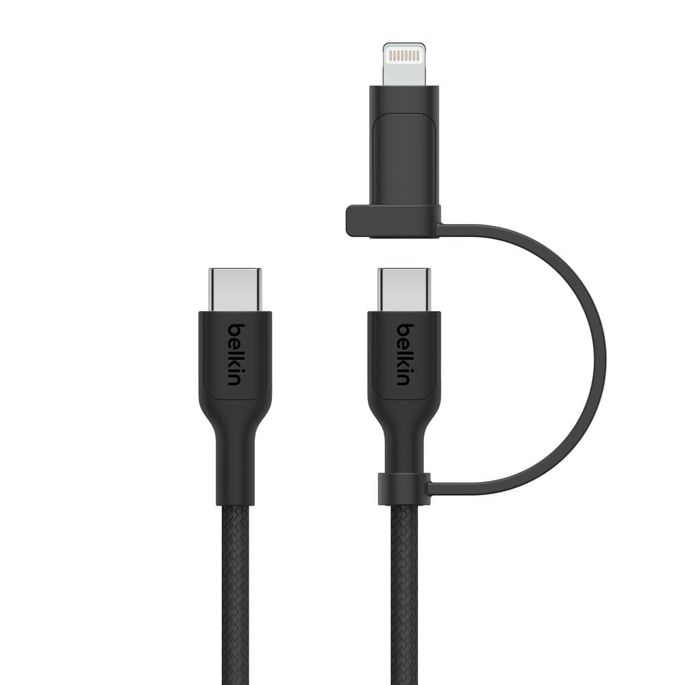 كيبل شحن Belkin BoostCharge Pro 2-in-1 USB-C إلى USB-C مع محول Lightning، 1.5 متر، CAC003hq1.5MBK