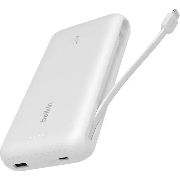 شاحن طوارى Belkin Power Bank 30W 20K مع كابل مدمج أبيض BPB024hqWH