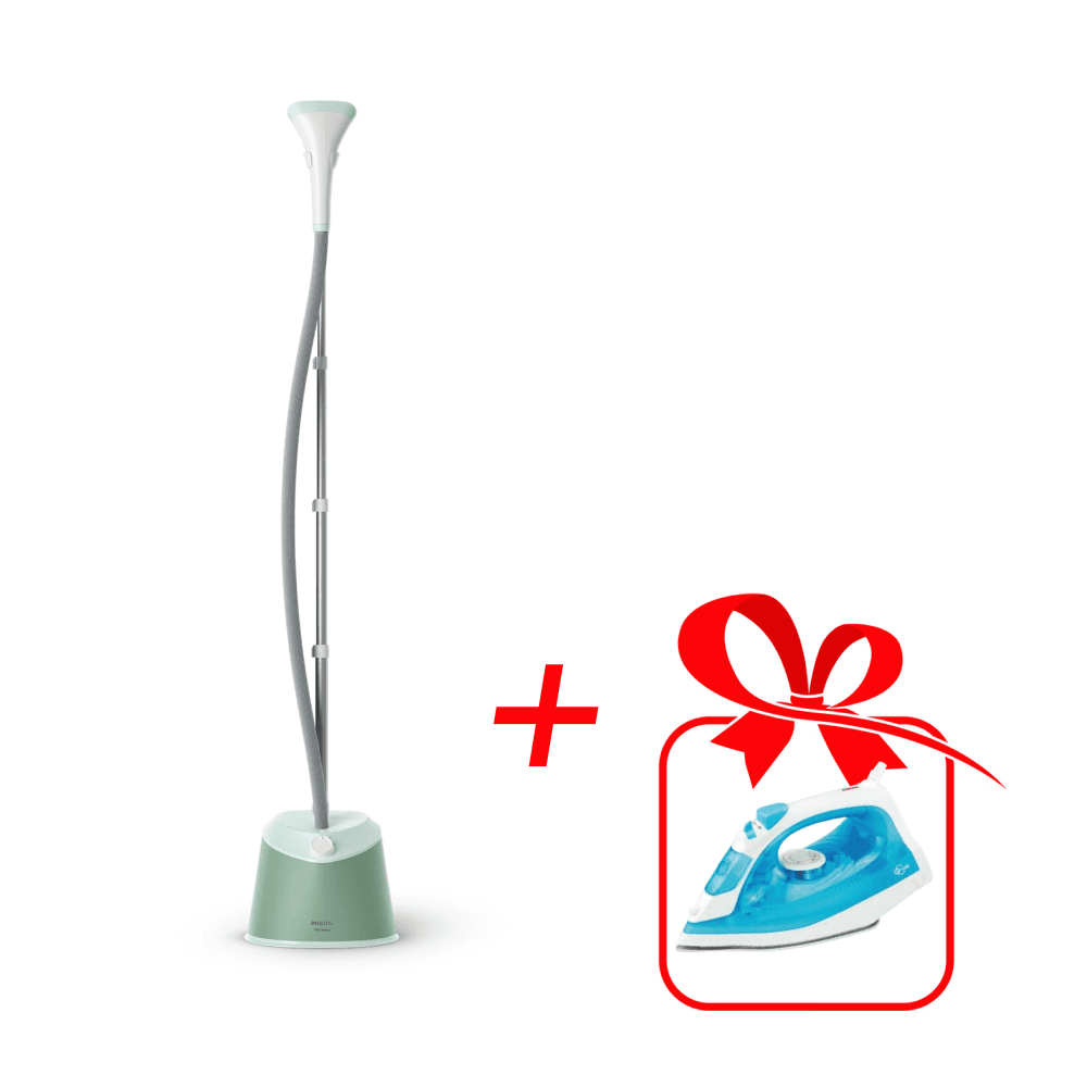 مكوى بخار عامودي من Philips بقوة 1600 واط - STE1010 مع ايكاسا مكوى بخاري 2000 واط أزرق | SL2077A