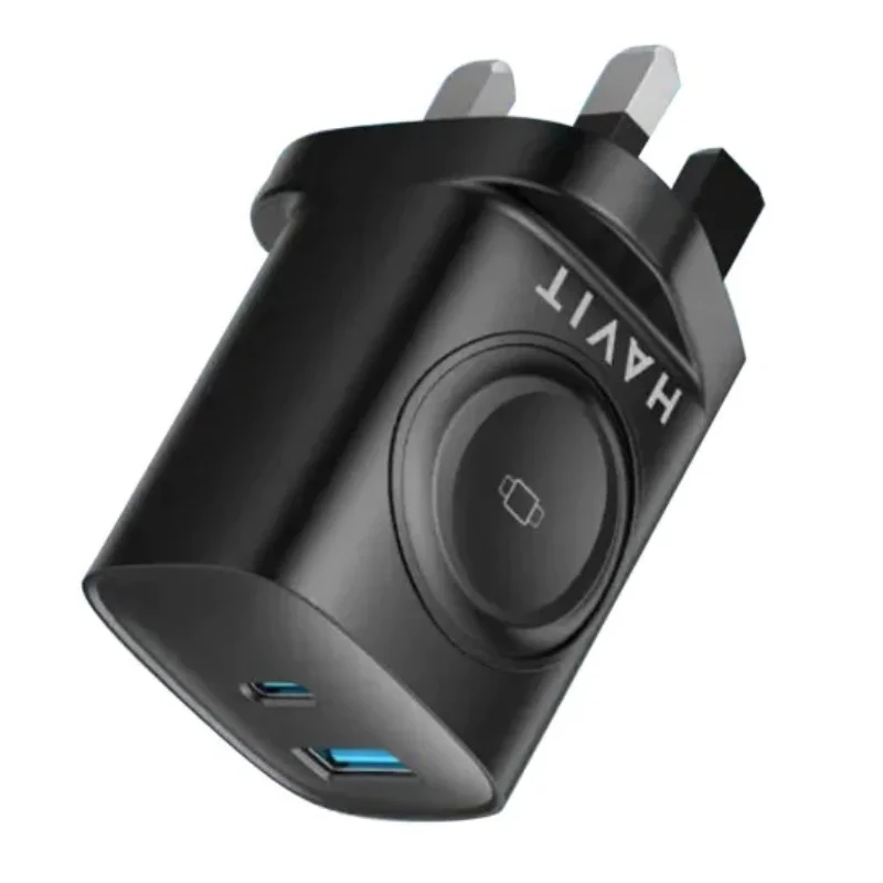شاحن Havit UC132 UK بقدرة 20 واط بمنفذين وشاحن لاسلكي 2 واط - أسود UC132EU-Black