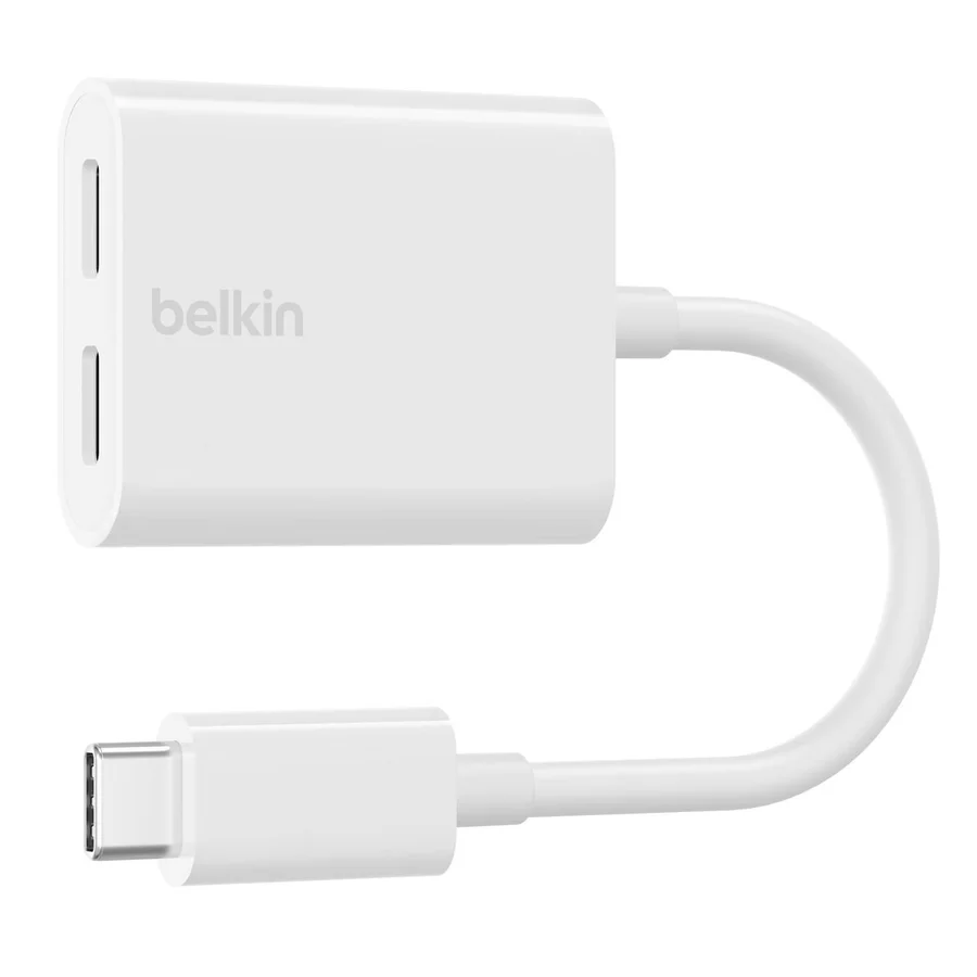 محول Belkin CONNECT USB-C للصوت والشحن الأبيض F7U081btWH