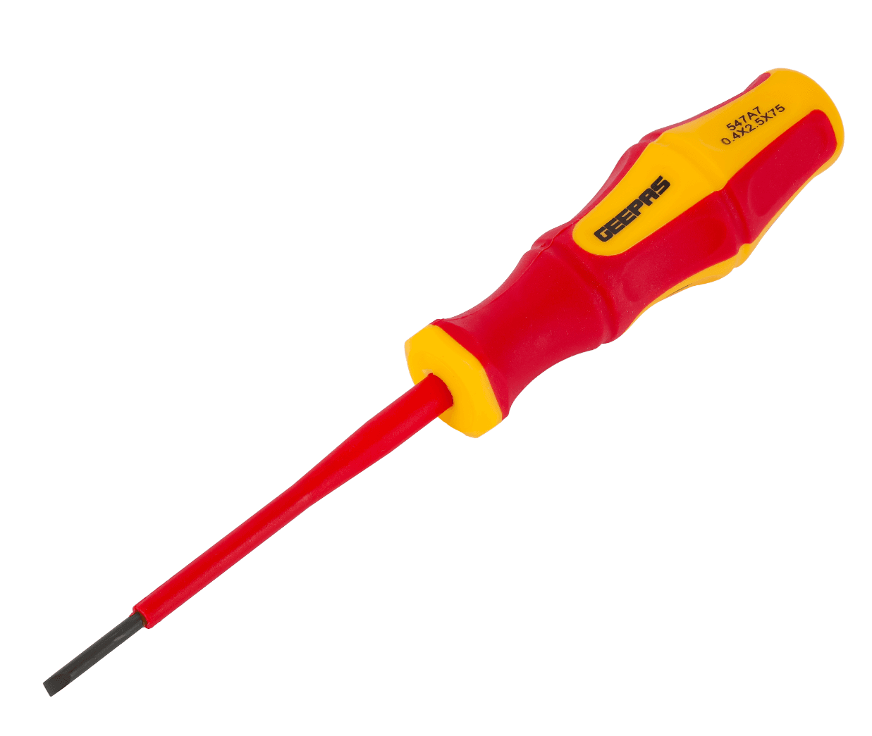 مفك براغي معزول VDE مسطح الرأس بمقاس 2.5×75 مم للاستخدام الكهربائي الآمن من GEEPAS GT59424