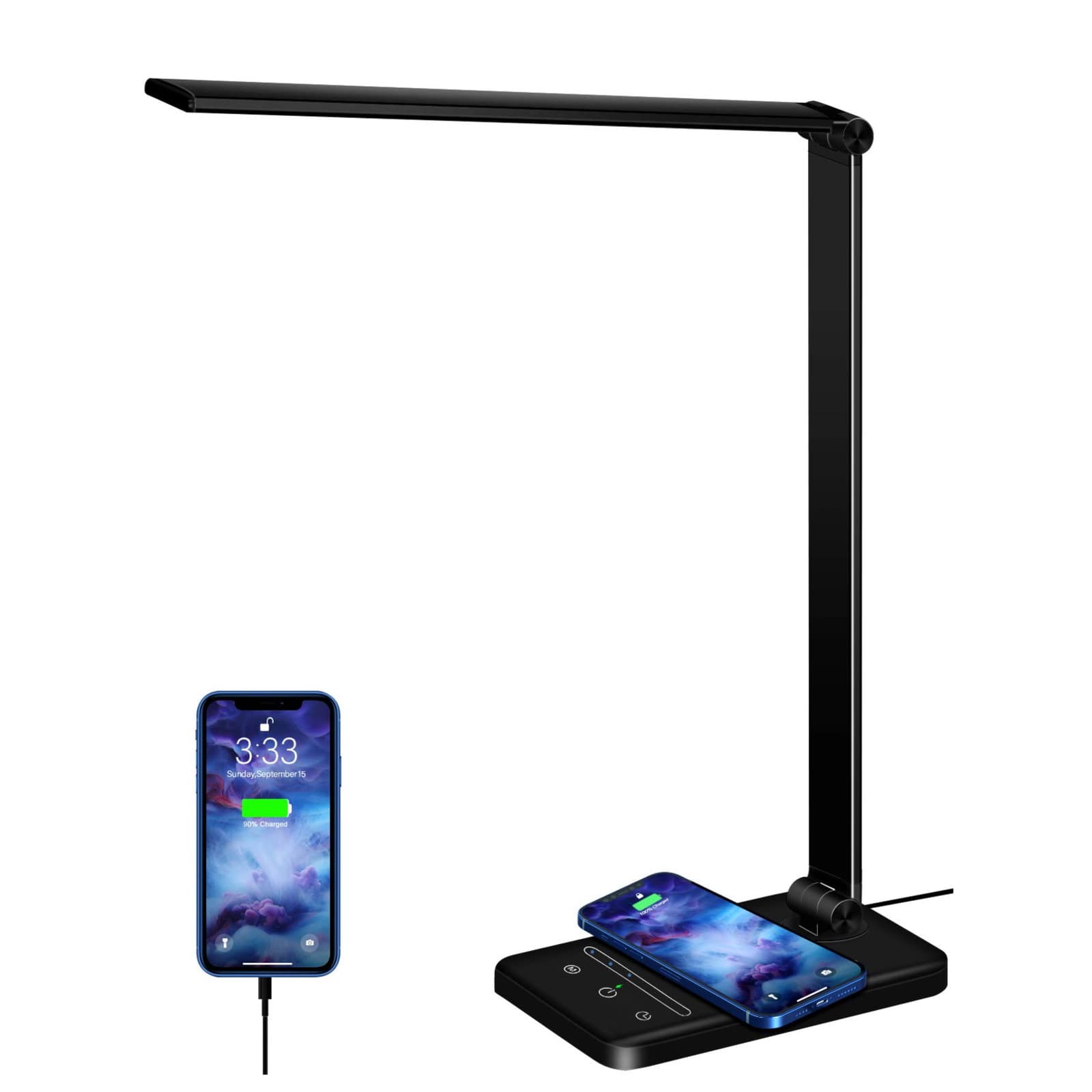 مصباح مكتب LED مع شحن لاسلكي وUSB - w13