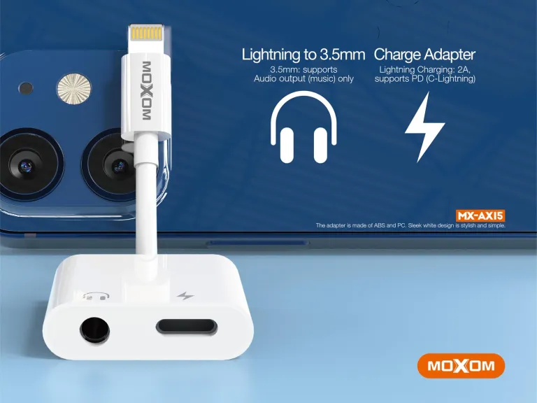 تحويلة آيفون MX-AX15 موكسوم شحن ومنفذ سماعة Lightning to 3.5mm+Charge