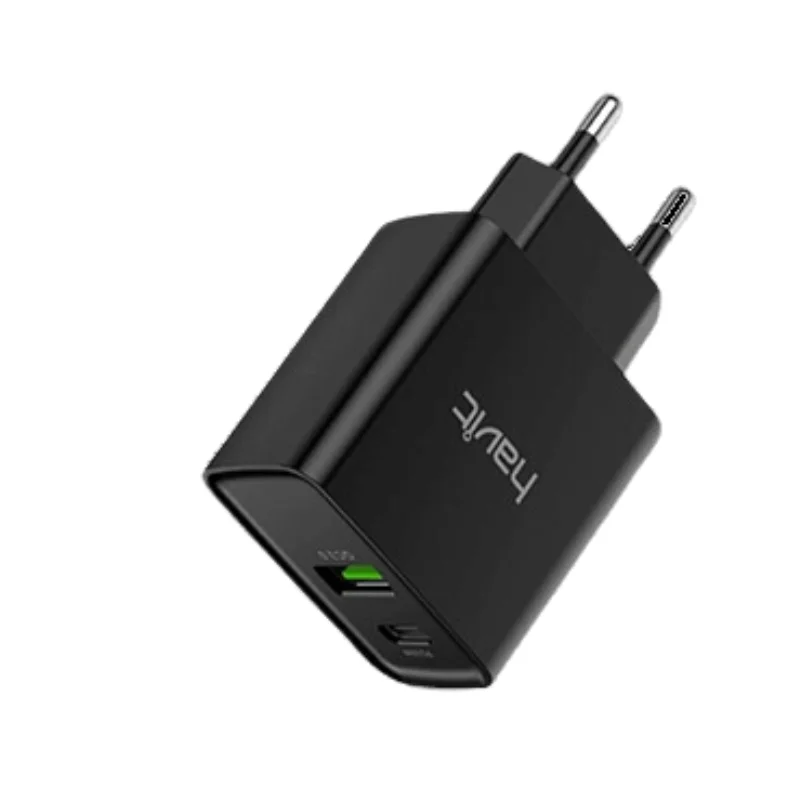 شاحن جداري مزدوج سريع PD20W بمنفذين من Havit - UC220UK-black+gray
