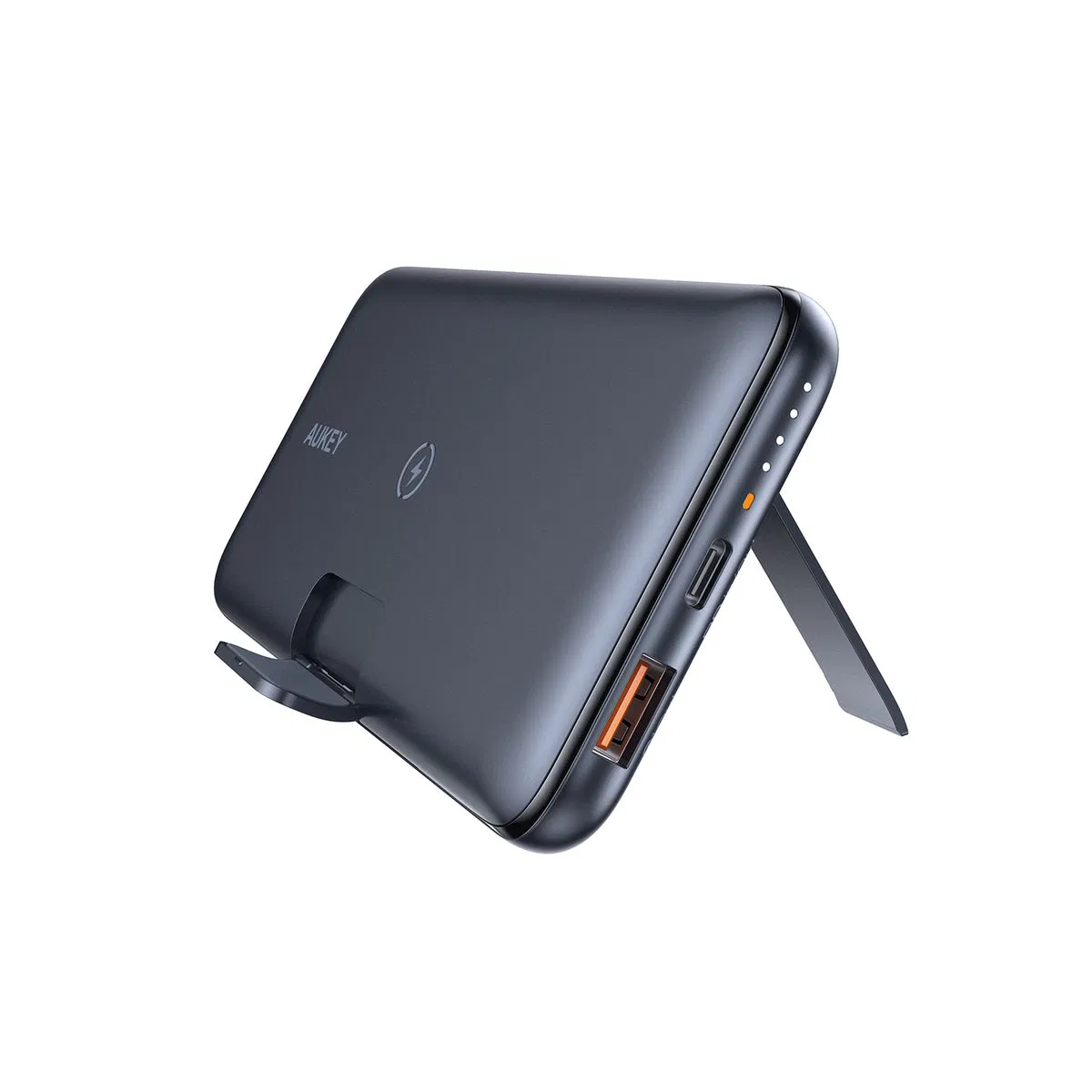 باور بانك Aukey PB-WL02 بقوة 18 واط، بتقنية PD QC 3.0، سعة 10000 مللي أمبير/ساعة، مع حامل قابل للطي وشحن لاسلكي