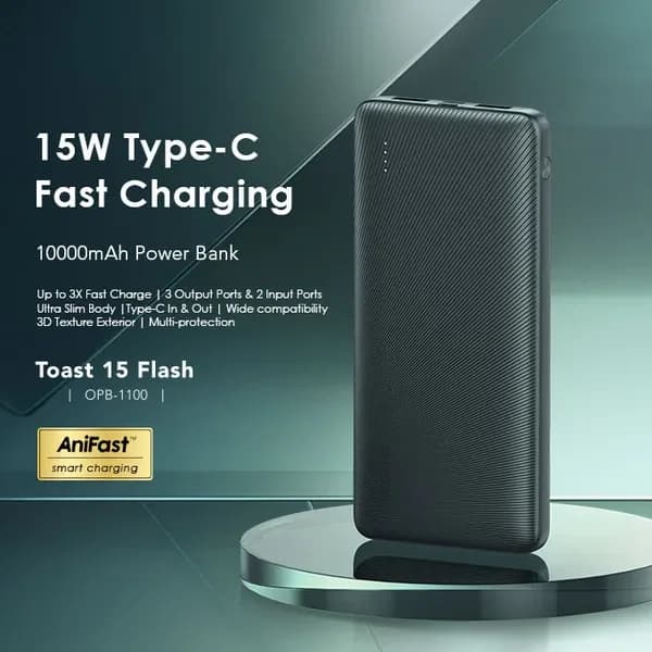 باور بنك Oraimo Toast 15 Flash 10000mAh شحن سريع OPB-1100D(Black)
