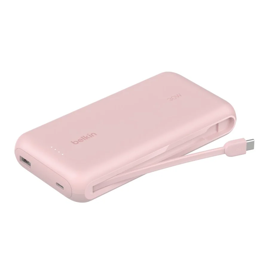 شاحن طوارئ Belkin BOOSTCHARGE Power Bank 20K مع كابل مدمج، وردي BPB024hqPK