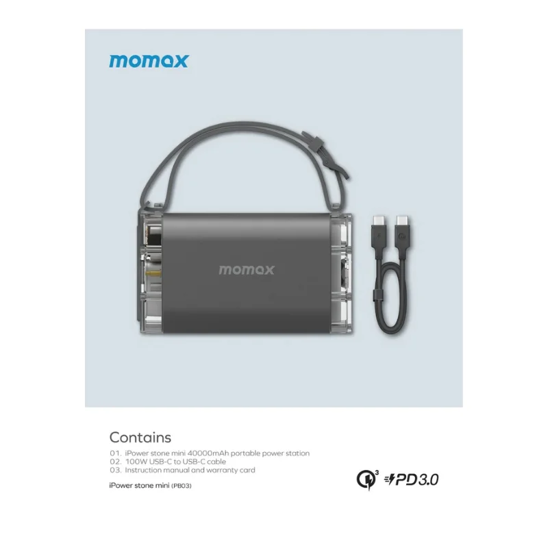 بطارية Momax iPowerstone Mini 40000mAh 100W PPS المحمولة - رمادي فضي 2235 — 3