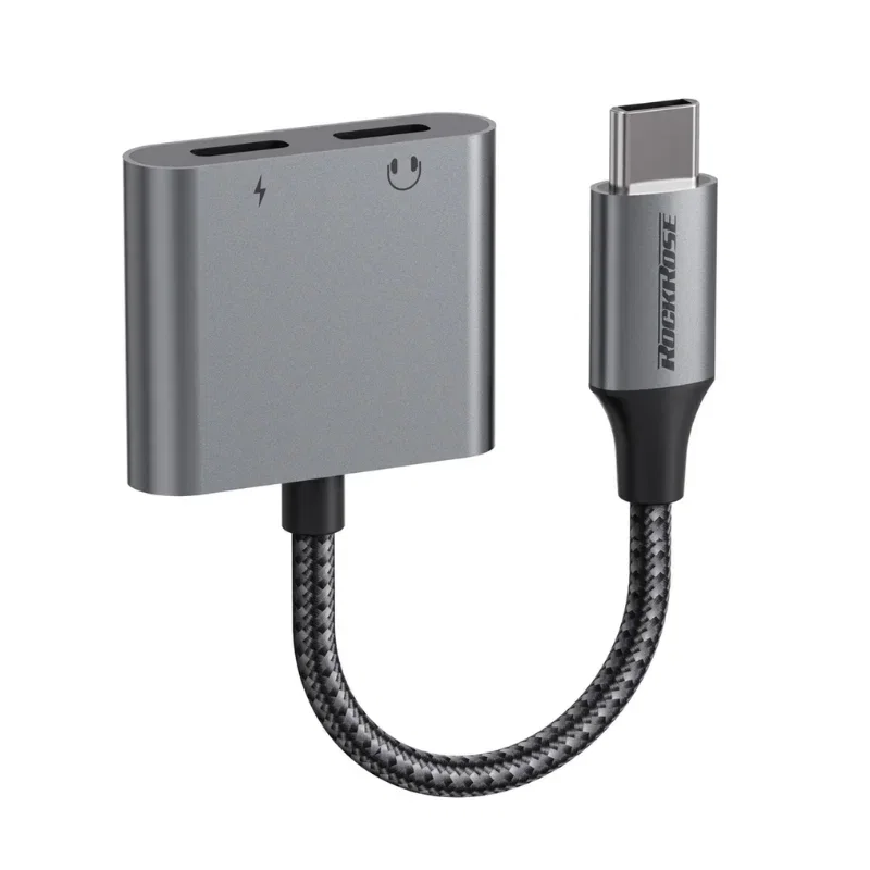 محول RockRose Nexus SDC للشحن والموسيقى والمكالمات - USB-C إلى USB-C + USB-C PD 60W شحن سريع