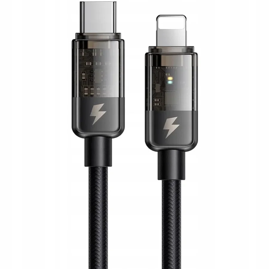 كابل بيانات شفاف Type-C إلى Lightning بطول 1.2 متر مع خاصية إيقاف التشغيل التلقائي CA-3160