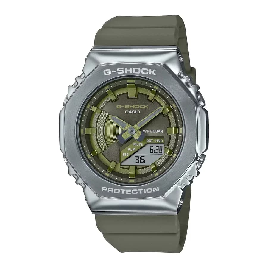 ساعة يد نسائية صغيرة الحجم بتصميم معدني أخضر من سلسلة G-SHOCK GM-S2100-3ADR