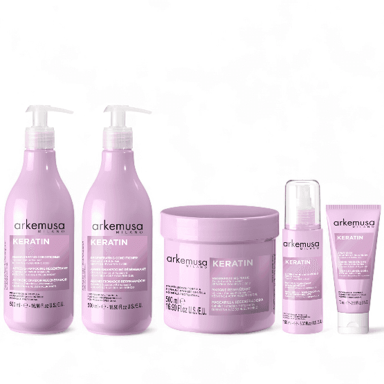 ARKEMUSA Keratin Regenerating Hair Care Set مجموعة العناية بالشعر اركيموزا بالكيراتين مصممة للشعر التالف أو الجاف أو الهش. — 8