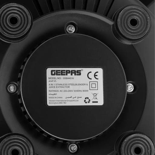 خلاط كهربائي متعدد الوظائف 4 في 1 مع عصارة وقوة 800 واط من GEEPAS GSB44016 — 2