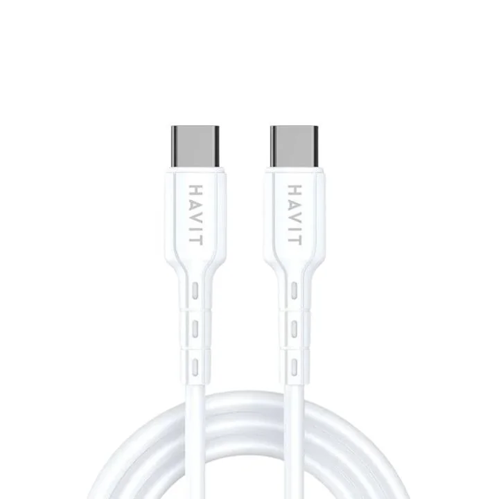 كيبل Havit CB6235 USB C إلى C بقوة 60 واط للشحن السريع بطول 1 متر أبيض 6204